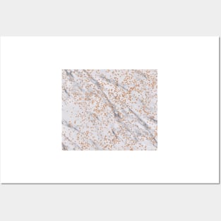 Rose gold diamond confetti on marble Posters and Art